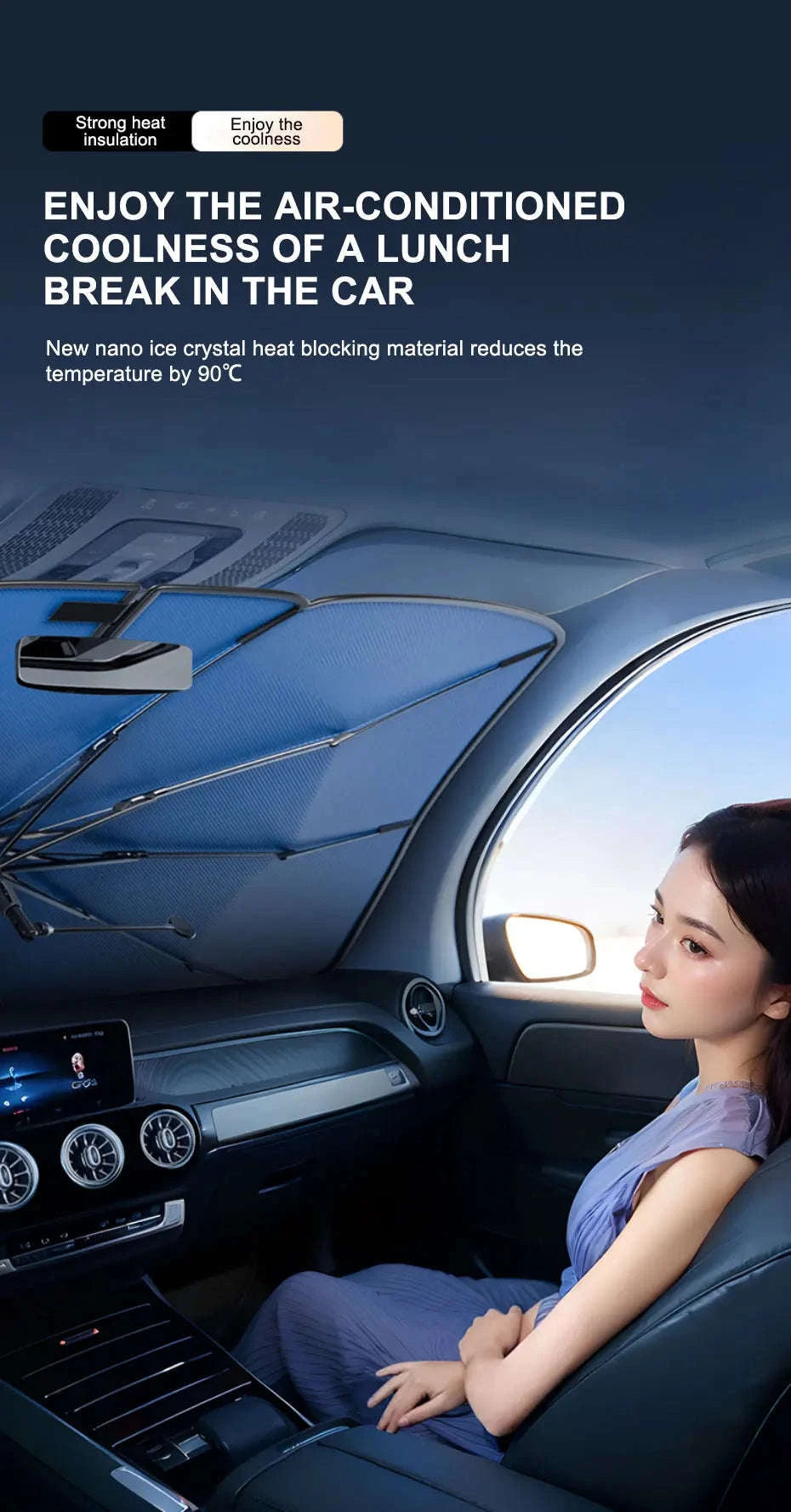 Upgraded Windshield Sun Shade for Car Heat Insulation Sun Protection Cover UPF50+ UV Blocking Auto Sunshade Umbrella-1pc