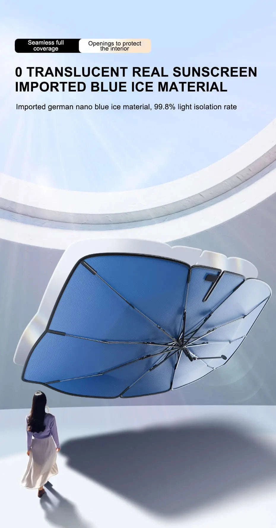 Upgraded Windshield Sun Shade for Car Heat Insulation Sun Protection Cover UPF50+ UV Blocking Auto Sunshade Umbrella-1pc