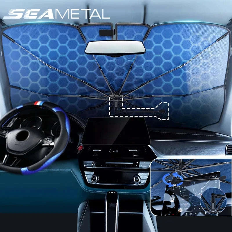 Upgraded Windshield Sun Shade for Car Heat Insulation Sun Protection Cover UPF50+ UV Blocking Auto Sunshade Umbrella-1pc