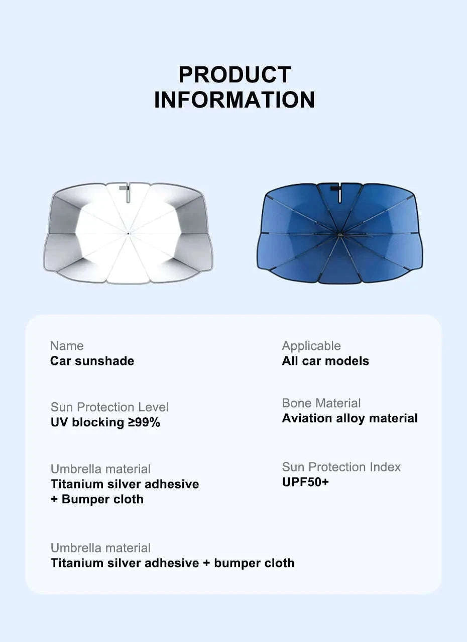Upgraded Windshield Sun Shade for Car Heat Insulation Sun Protection Cover UPF50+ UV Blocking Auto Sunshade Umbrella-1pc