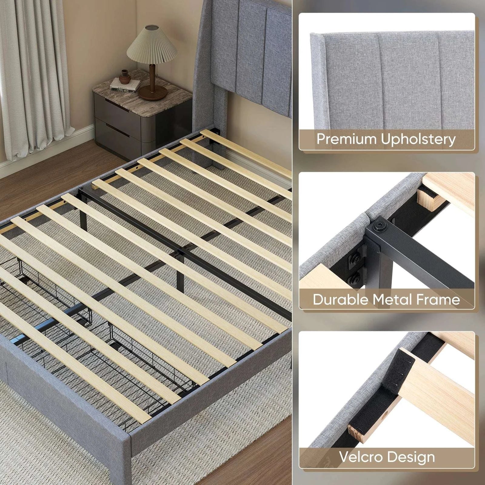 Upholstered Bed Frame with Storage Drawers and Adjustable Headboard-Twin / United States