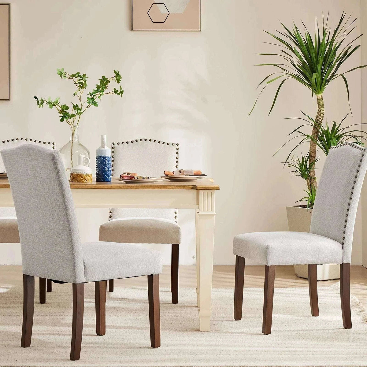 Upholstered Dining Chairs Set of 2 with Padded Backrest Cushion-LIGHT GRAY / United States