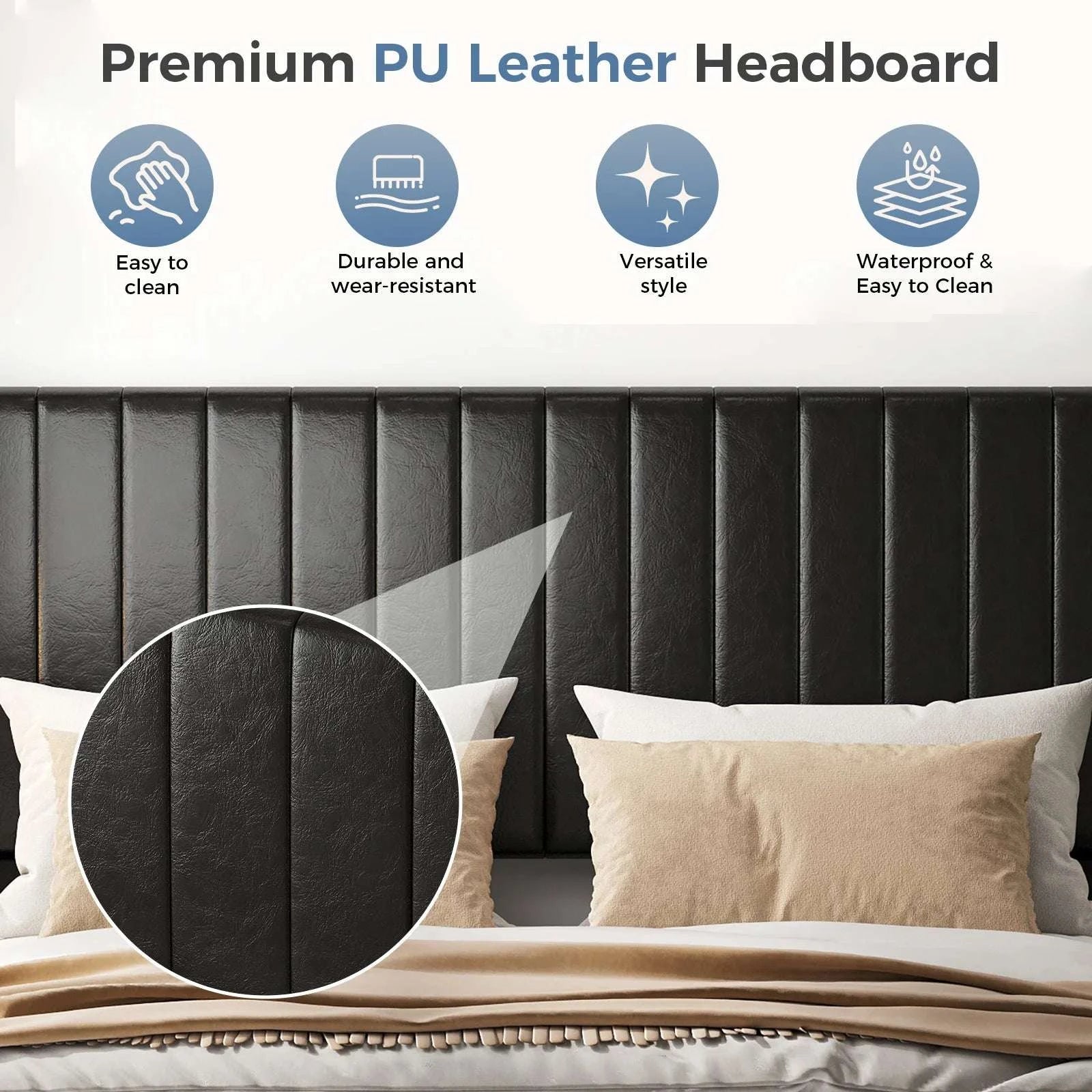 Upholstered Platform Bed Frame with Wingback Headboard and Storage-PU Black / Queen / United States