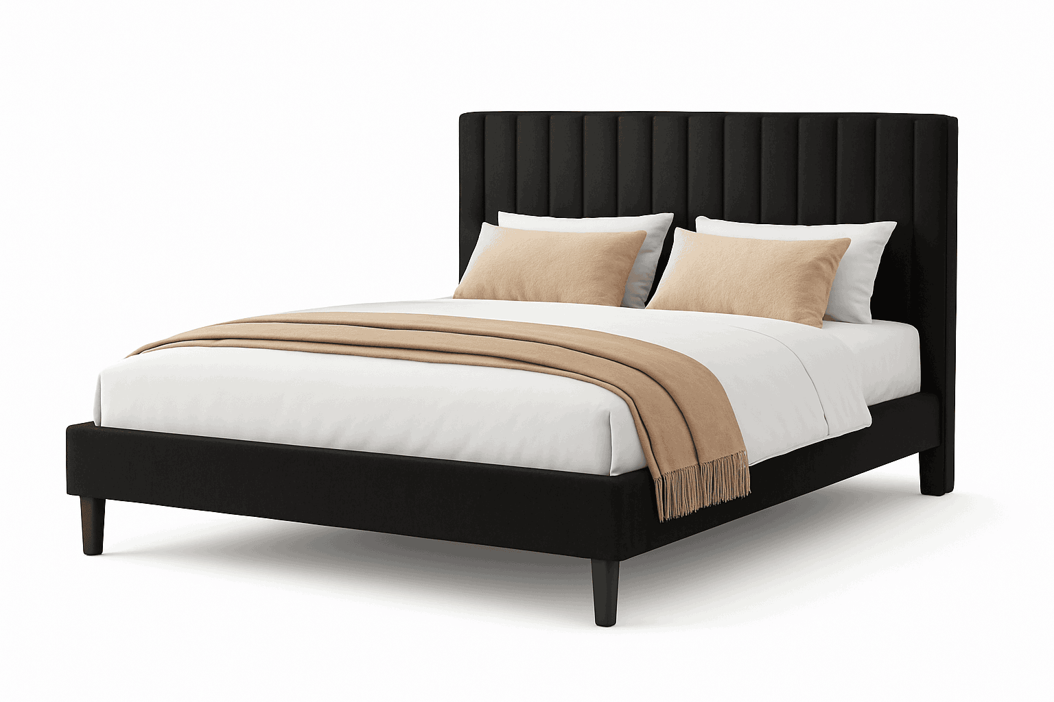 Upholstered Platform Bed Frame with Wingback Headboard and Storage-PU Black / Queen / United States