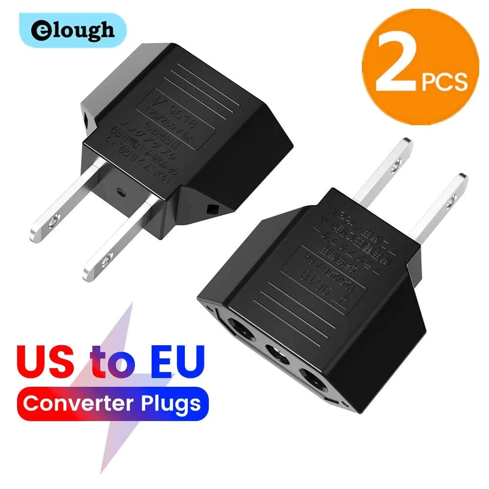 US to EU Travel Adapter-2PCS Black