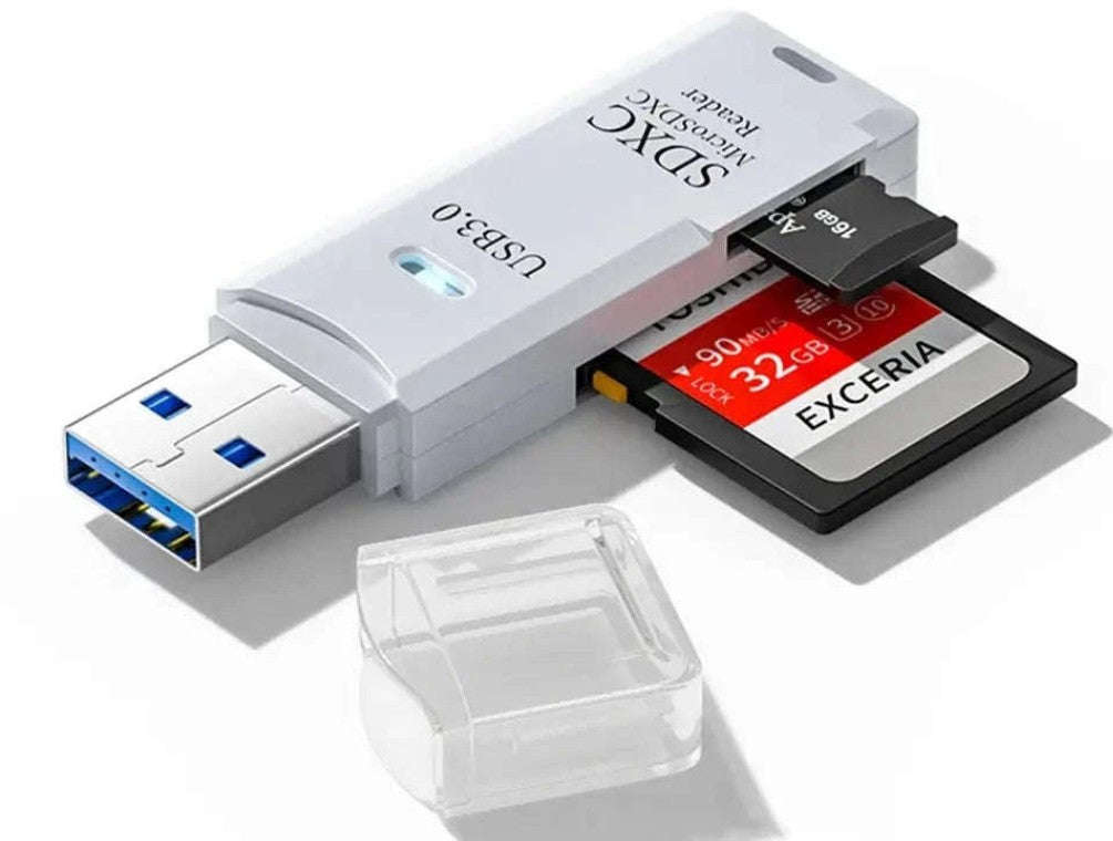 USB 3.0 Card Reader – 2‑in‑1 Micro TF & SD High‑Speed Adapter-USB3.0 White