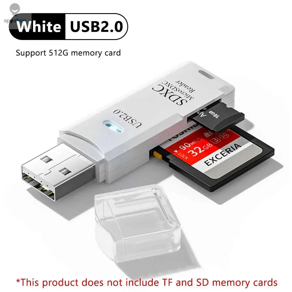 USB 3.0 Card Reader – 2‑in‑1 Micro TF & SD High‑Speed Adapter-USB3.0 White