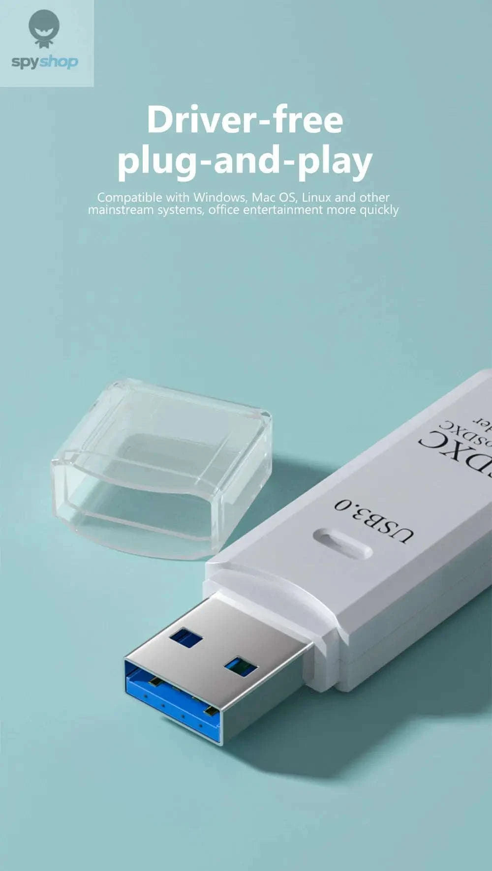 USB 3.0 Card Reader – 2‑in‑1 Micro TF & SD High‑Speed Adapter-USB3.0 White