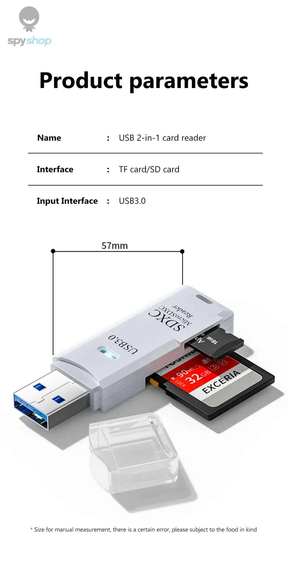 USB 3.0 Card Reader – 2‑in‑1 Micro TF & SD High‑Speed Adapter-USB3.0 White