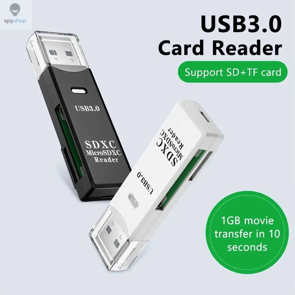 USB 3.0 Card Reader – 2‑in‑1 Micro TF & SD High‑Speed Adapter-USB3.0 White