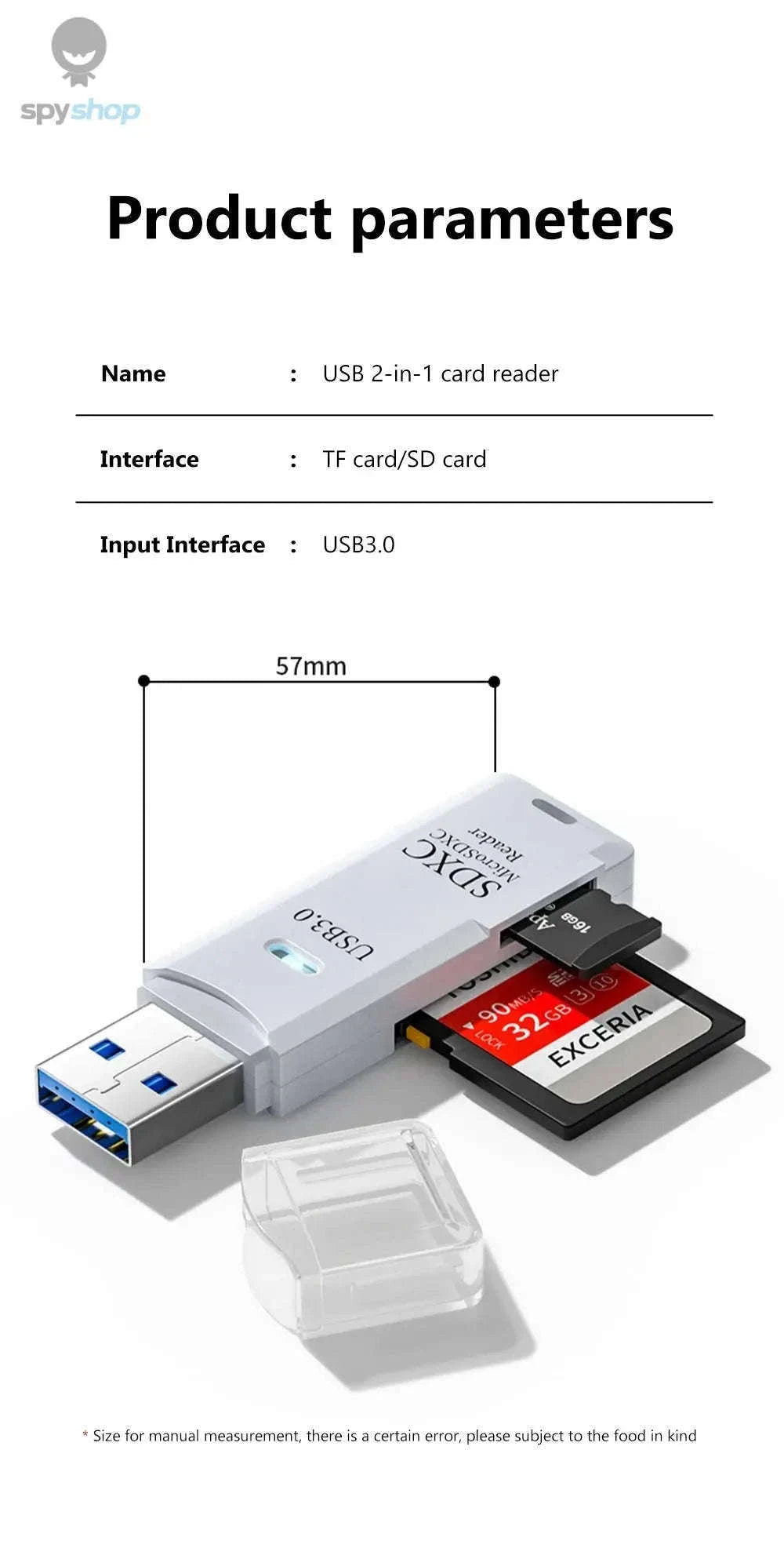 USB 3.0 Card Reader for Micro TF and SD Cards-USB3.0 White