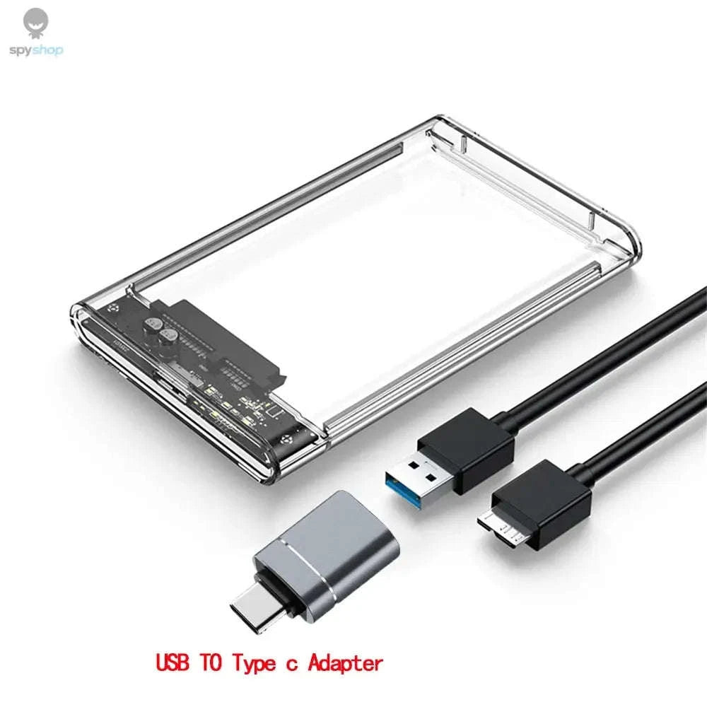 USB 3.0 HDD Enclosure – Transparent 2.5-Inch SATA SSD/HDD Case with Tool‑Free Setup-USB 3.0 to type c