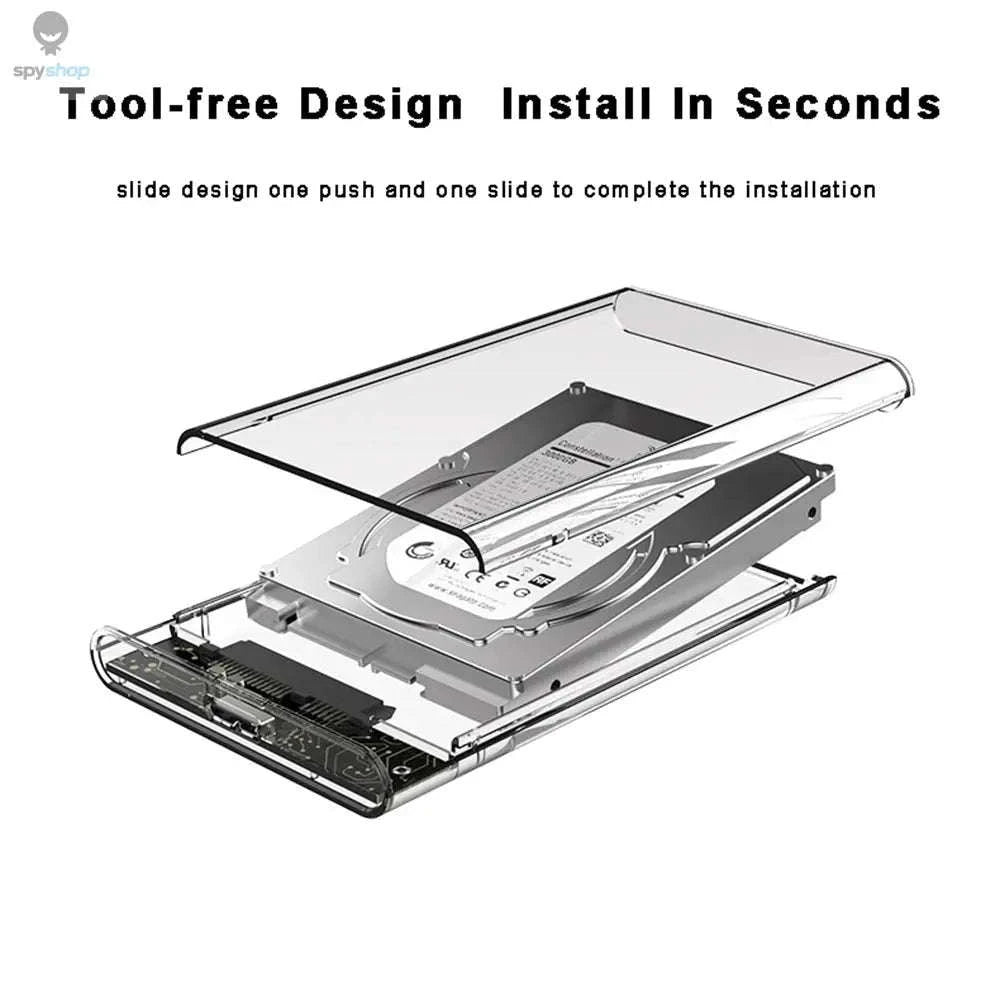 USB 3.0 HDD Enclosure – Transparent 2.5-Inch SATA SSD/HDD Case with Tool‑Free Setup-USB 3.0 to type c