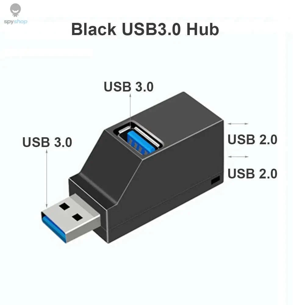USB 3.0 Hub Adapter Extender – 3 Port Splitter-Black USB 2.0