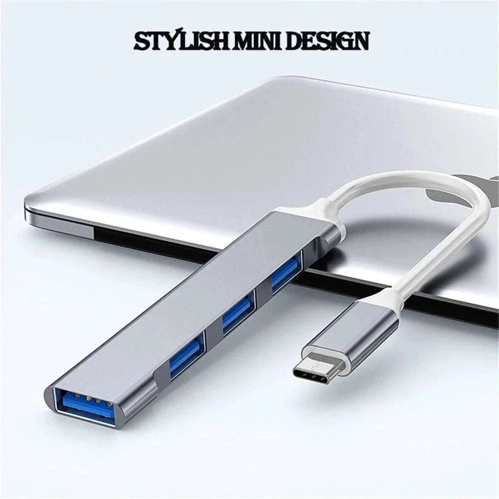USB 3.0 Hub with 4 High-Speed Ports for Laptop and Desktop-USB Gray