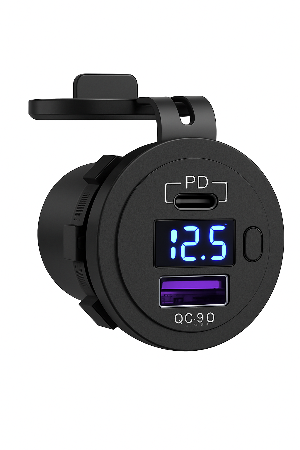 USB C зарядно за кола 12V/24V с два USB порта PD3.0 и QC3.0, с LED волтметър и бутон за включване/изключване