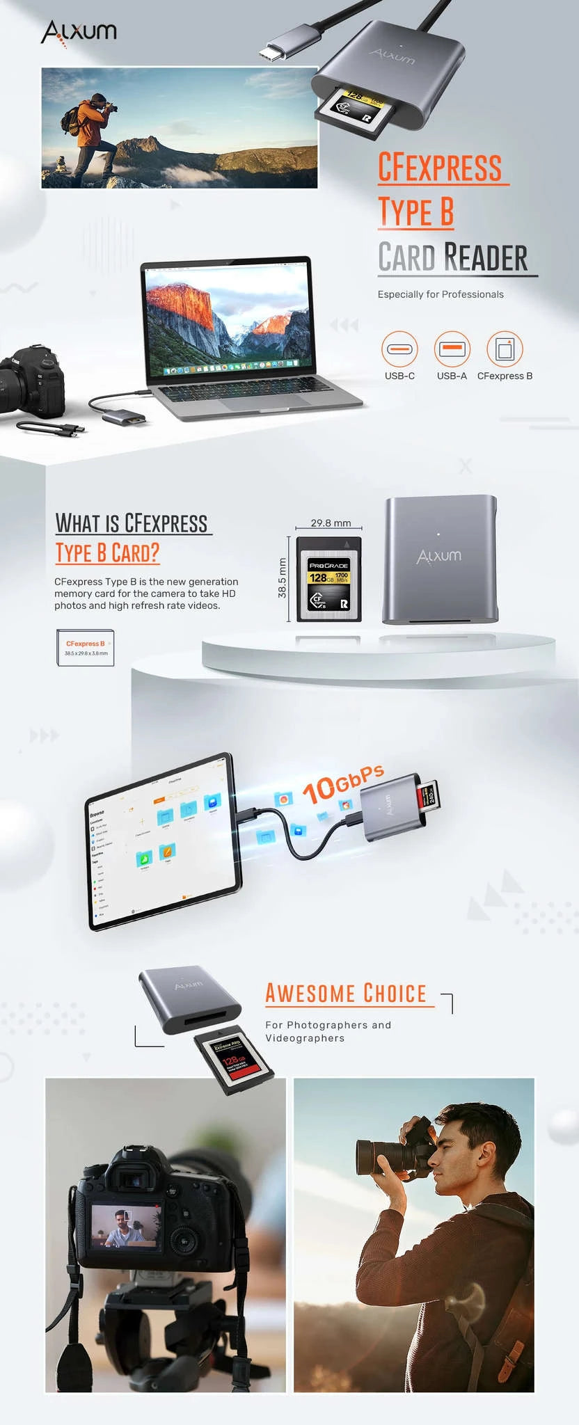 USB-C CFexpress Type B Card Reader 10Gbps Aluminum Adapter-R1005A