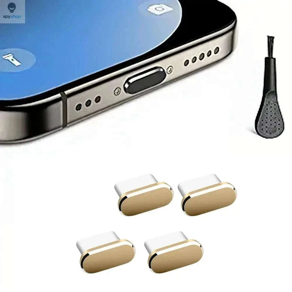 USB‑C Dust Plug Set – Metal Port Covers with Cleaning Brush for Universal Protection-5PCS Sliver