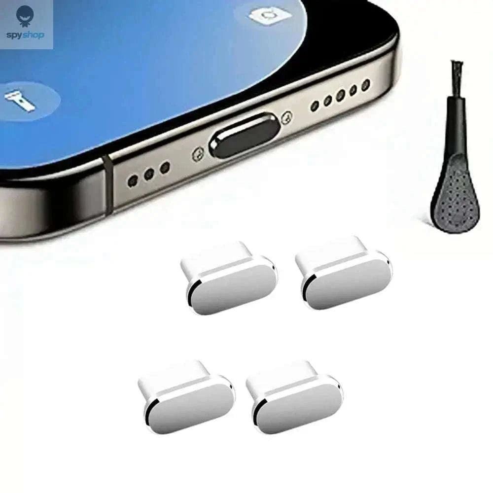 USB‑C Dust Plug Set – Metal Port Covers with Cleaning Brush for Universal Protection-5PCS Sliver