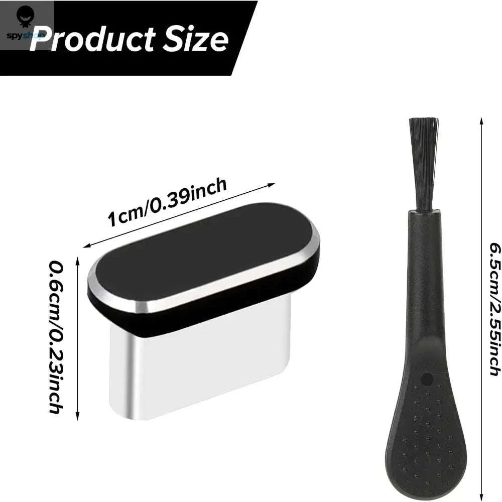 USB‑C Dust Plug Set – Metal Port Covers with Cleaning Brush for Universal Protection-Silver