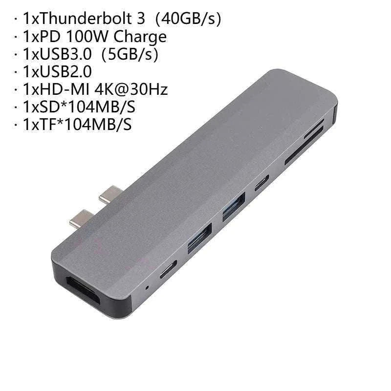 USB-C Hub to HDMI 4K Adapter with PD and Card Reader-2T 7 in 1 Gray