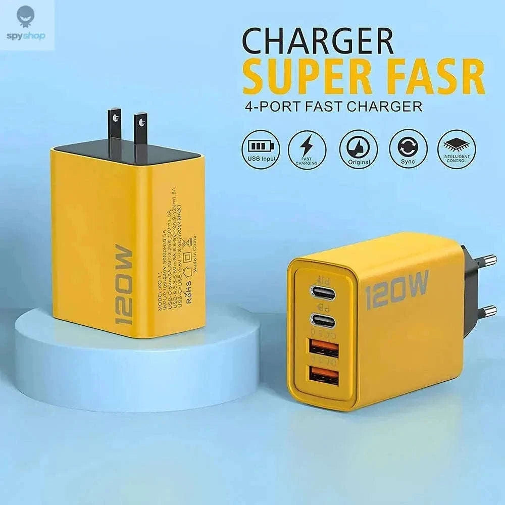 USB C PD 4-Port Fast Charging Charger with Quick Charge 3.0-EU Yellow