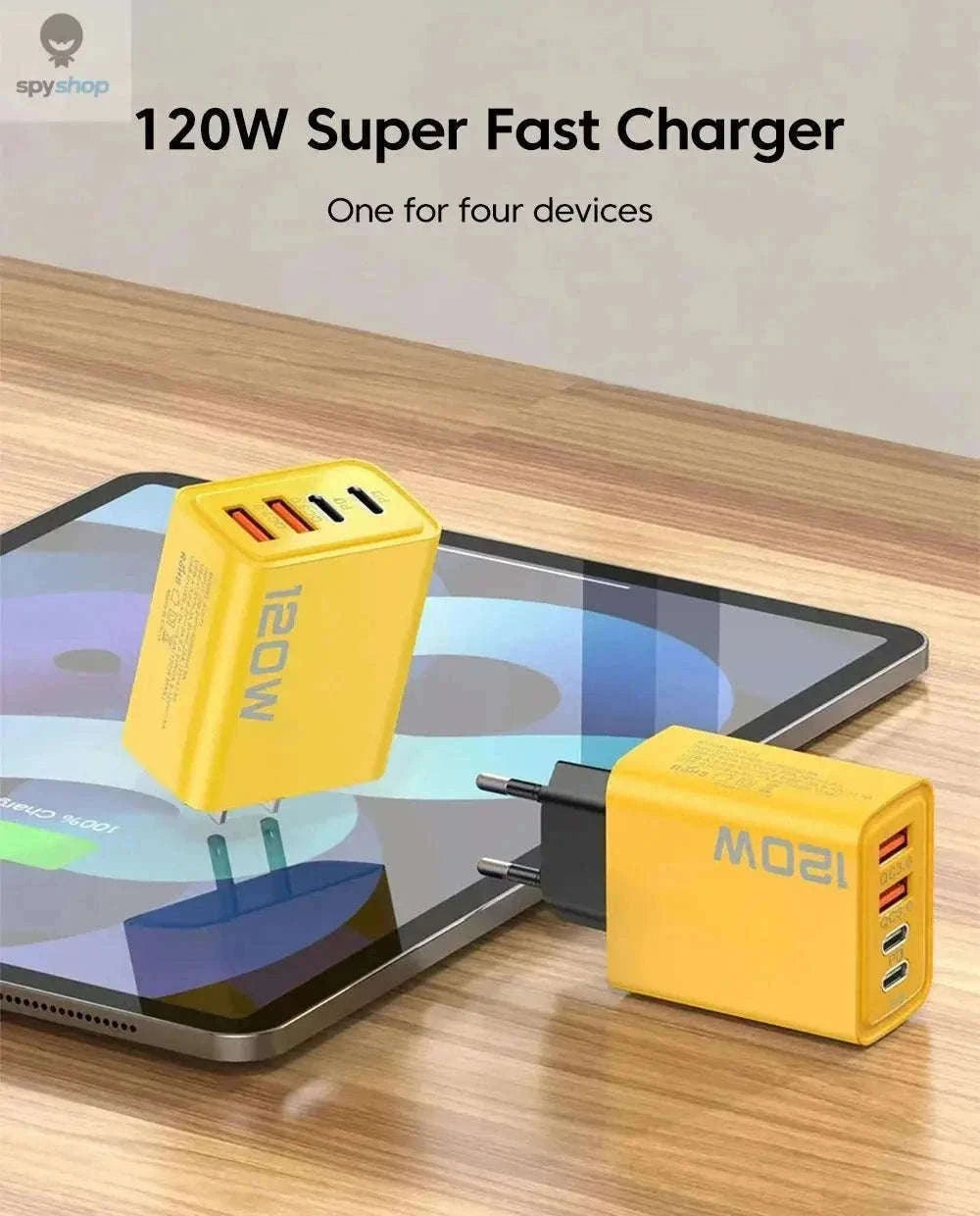 USB C PD 4-Port Fast Charging Charger with Quick Charge 3.0-EU Yellow