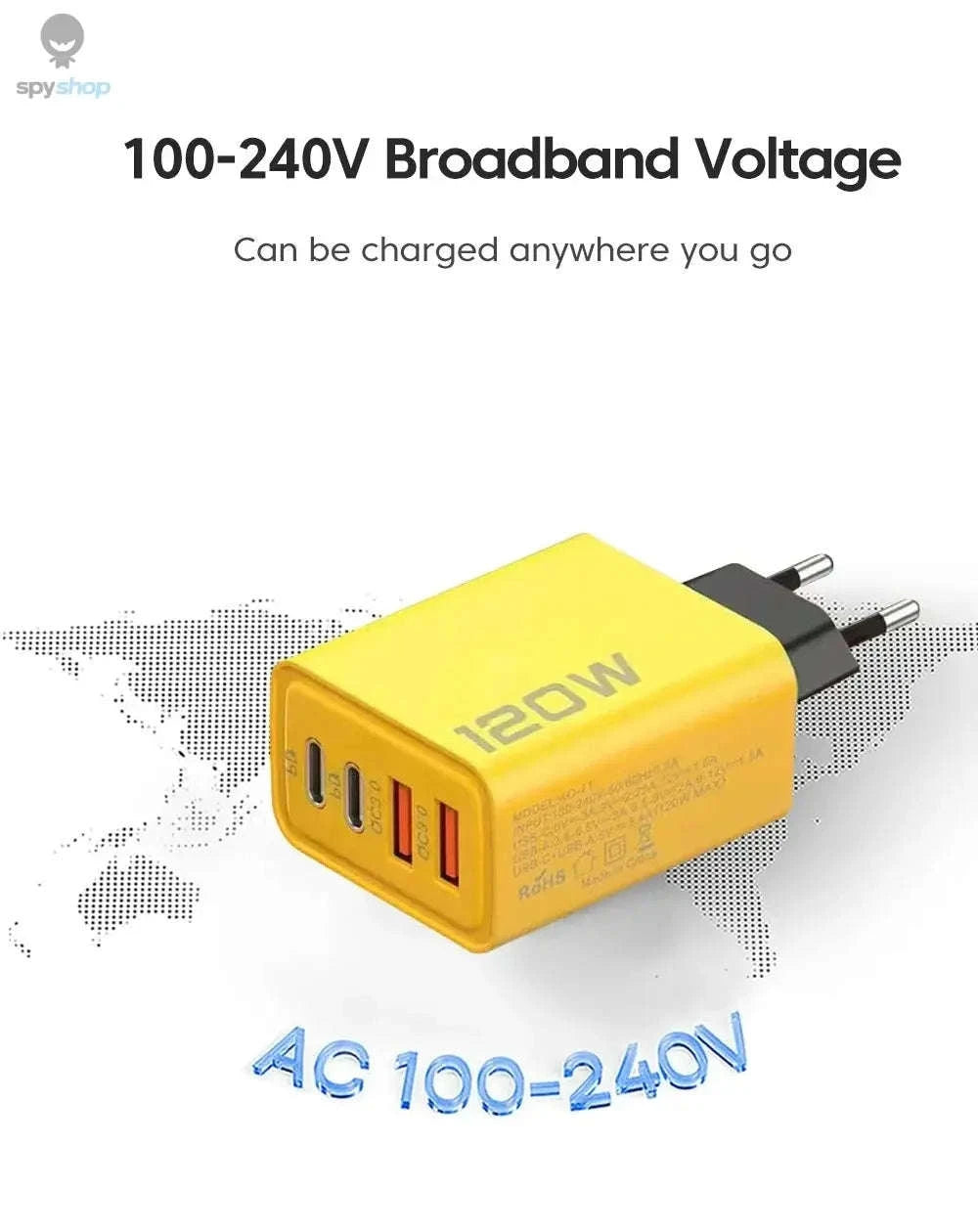USB C PD Charger – 4‑Port Fast Charging Adapter with Quick Charge 3.0-EU Yellow