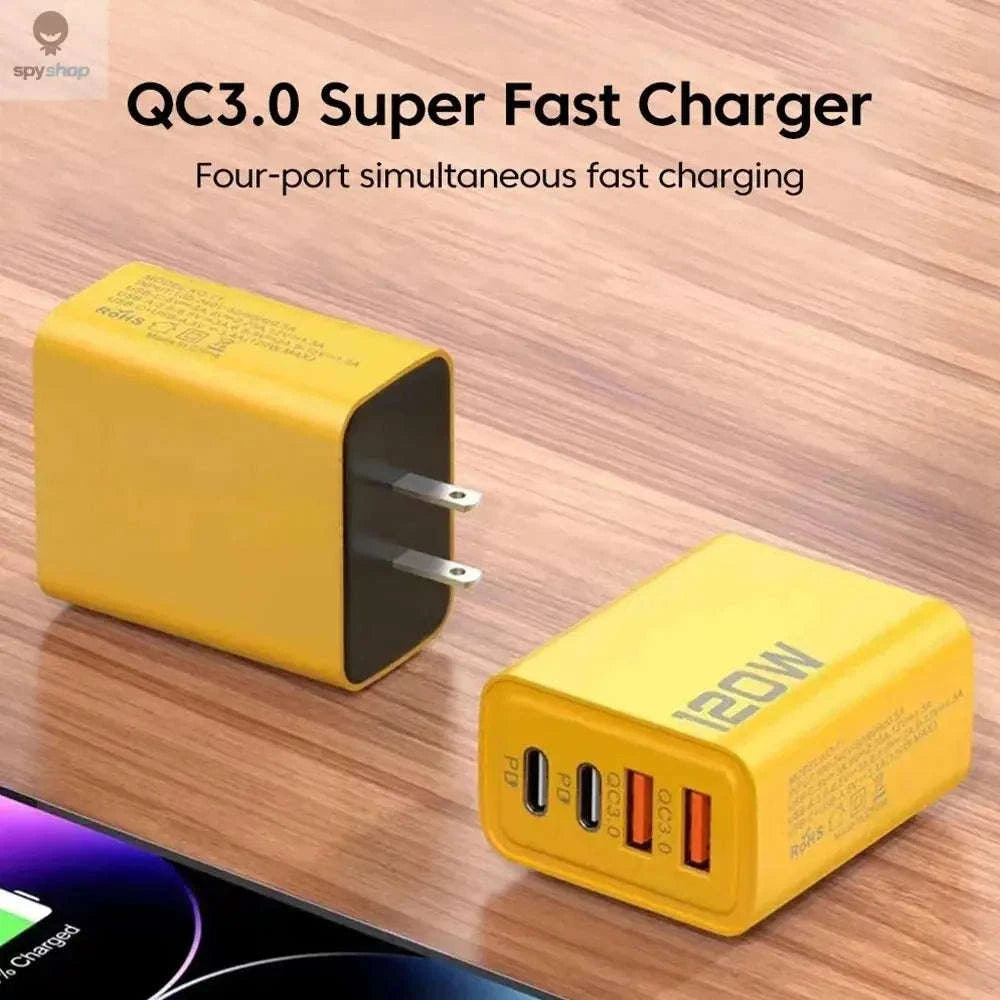 USB C PD Charger – 4‑Port Fast Charging Adapter with Quick Charge 3.0-EU Yellow