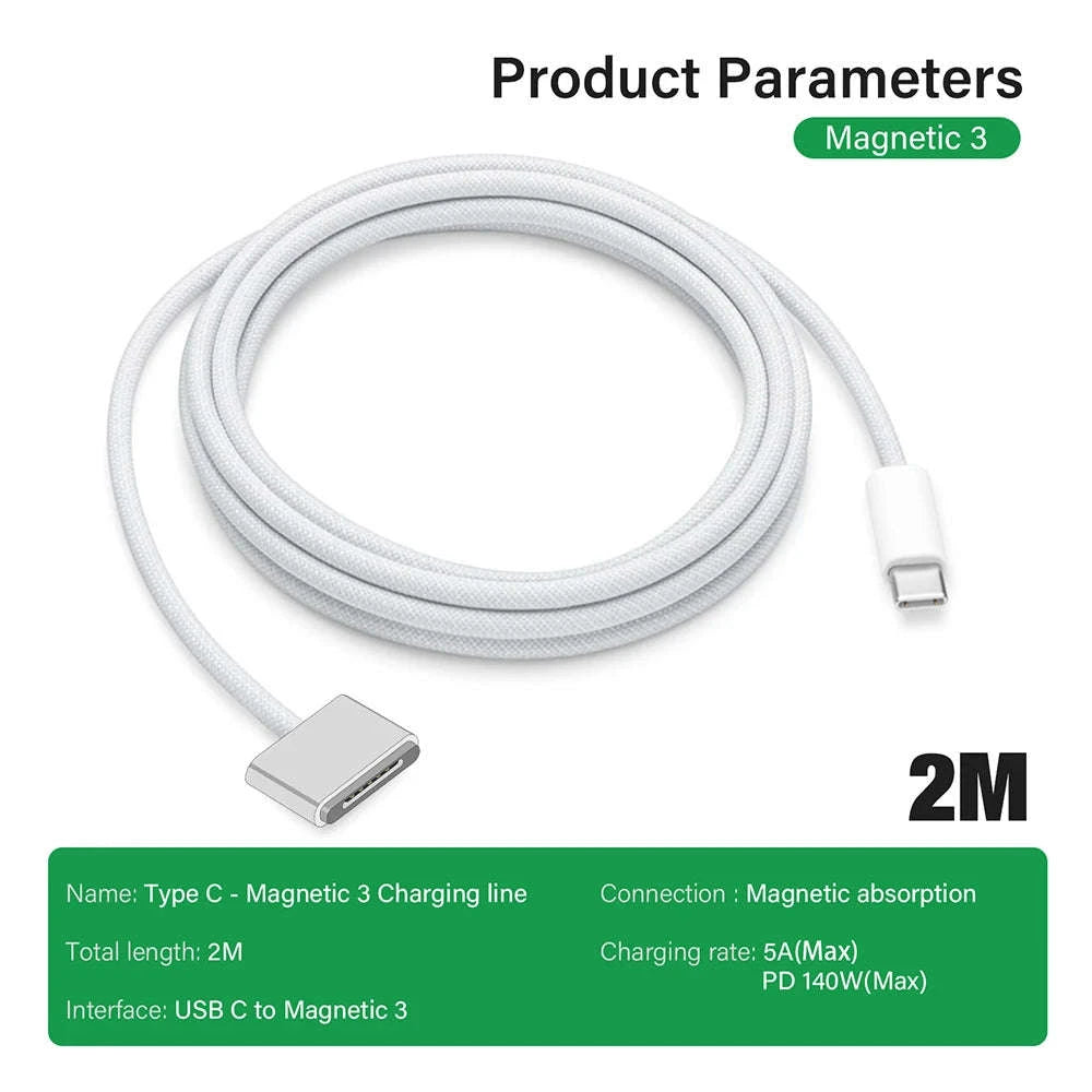 USB-C to Magnetic Charger Cable for Compatible Laptops-WHITE / 2m