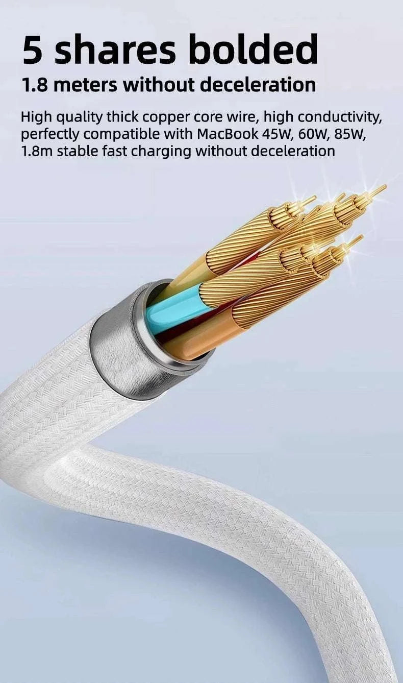 USB-C to MagSafe Cable for MacBook Air/Pro 45W 60W 85W-Mag1 L-Braided Cable / 1.8m