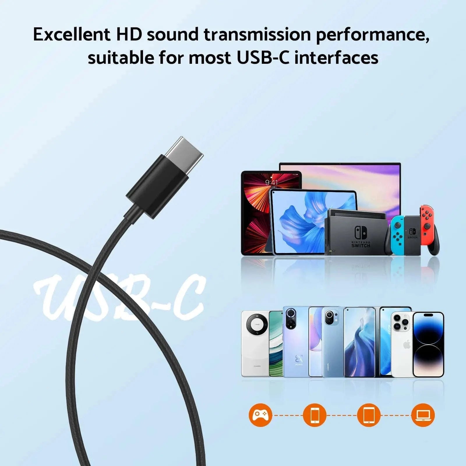 USB-C Wired Earphones for Samsung & Android-Black 3.5mm