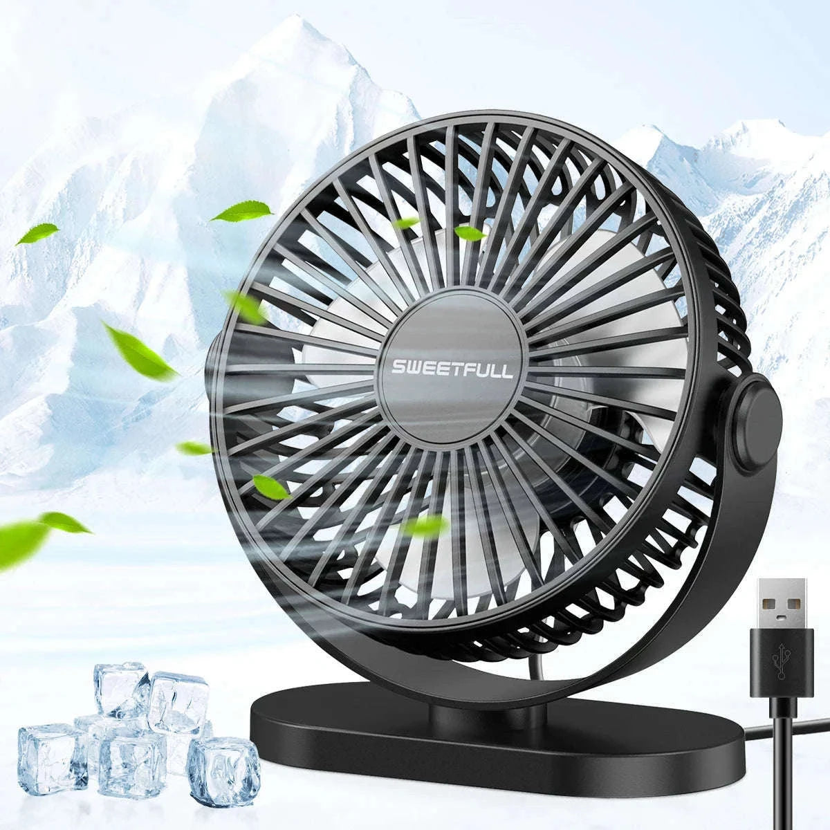 USB Desktop Wall Mounted Mini Fan, 3-Speed Quiet Cooling Fan-Black