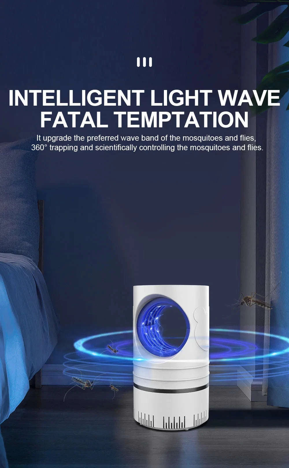 USB Mosquito Killer Lamp with 368nm UV LED Trap-WHITE