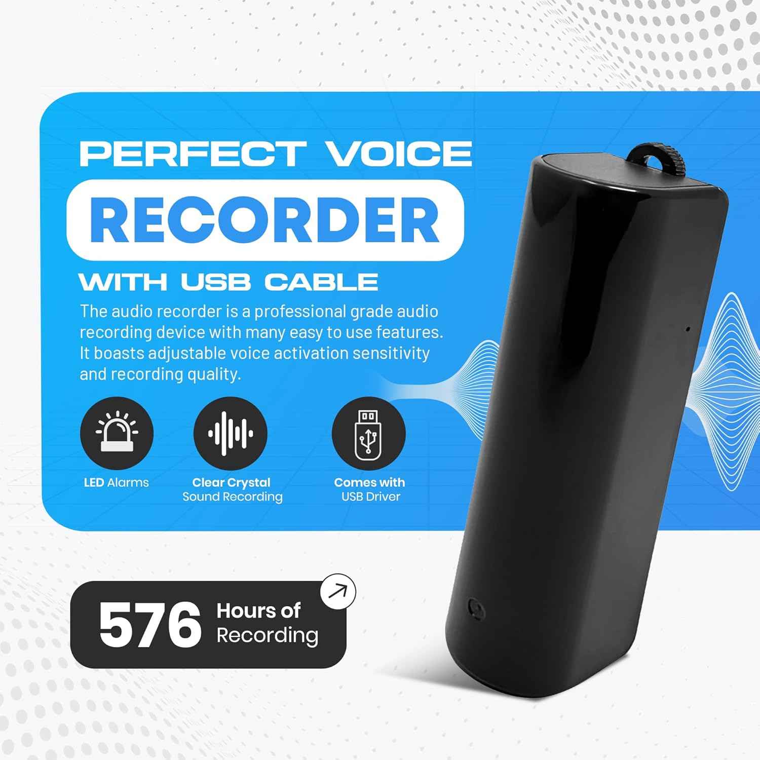 USB Power Bank Audio Recorder with Voice-Activated Recording