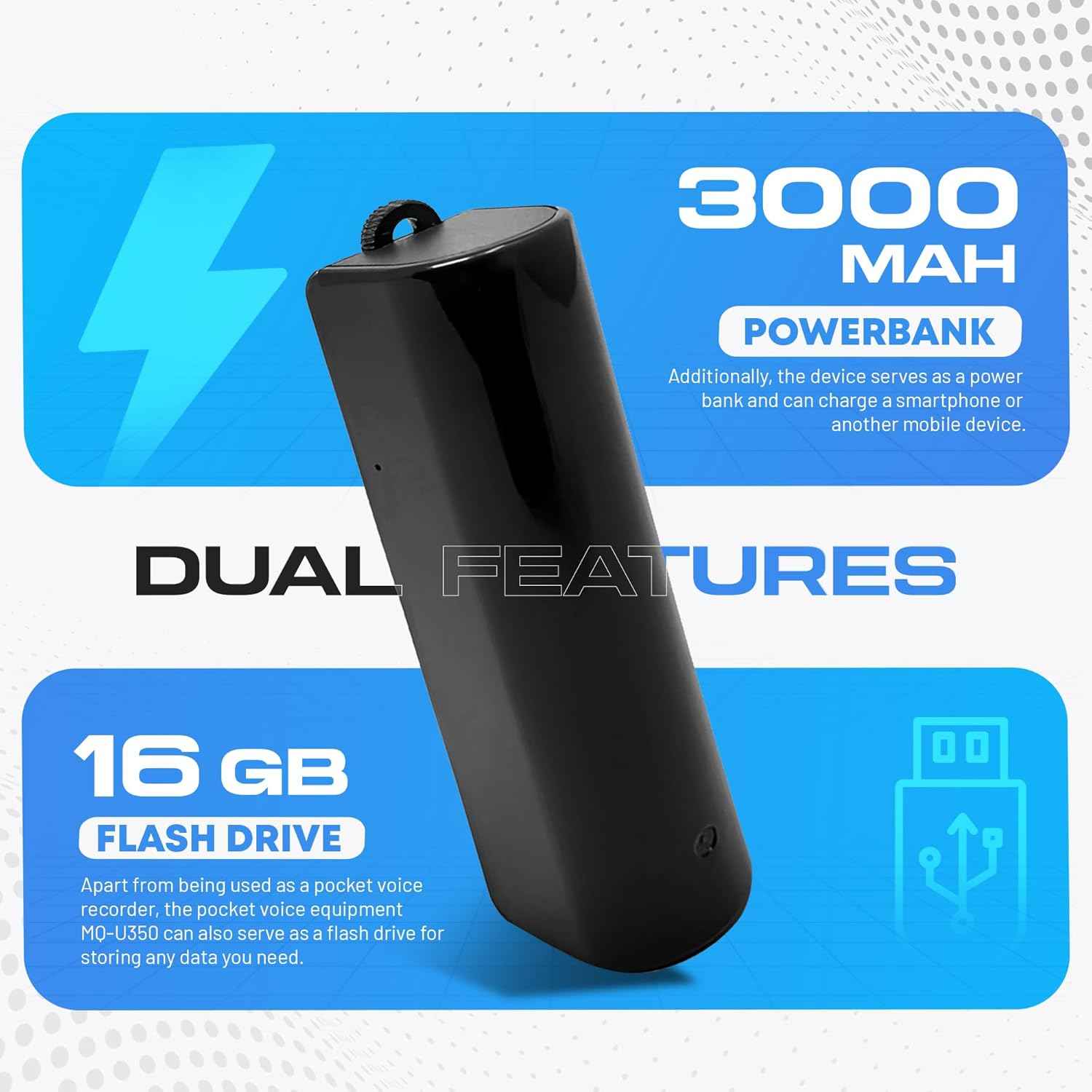 USB Power Bank Audio Recorder with Voice-Activated Recording