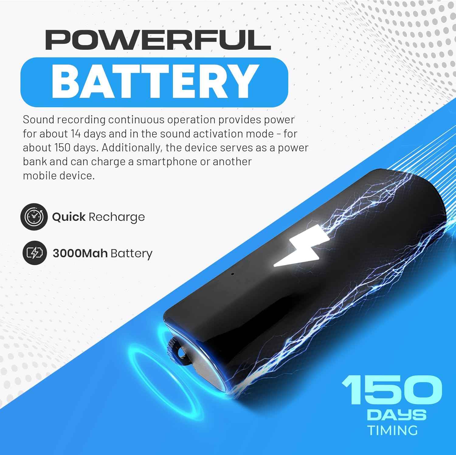 USB Power Bank Audio Recorder with Voice-Activated Recording