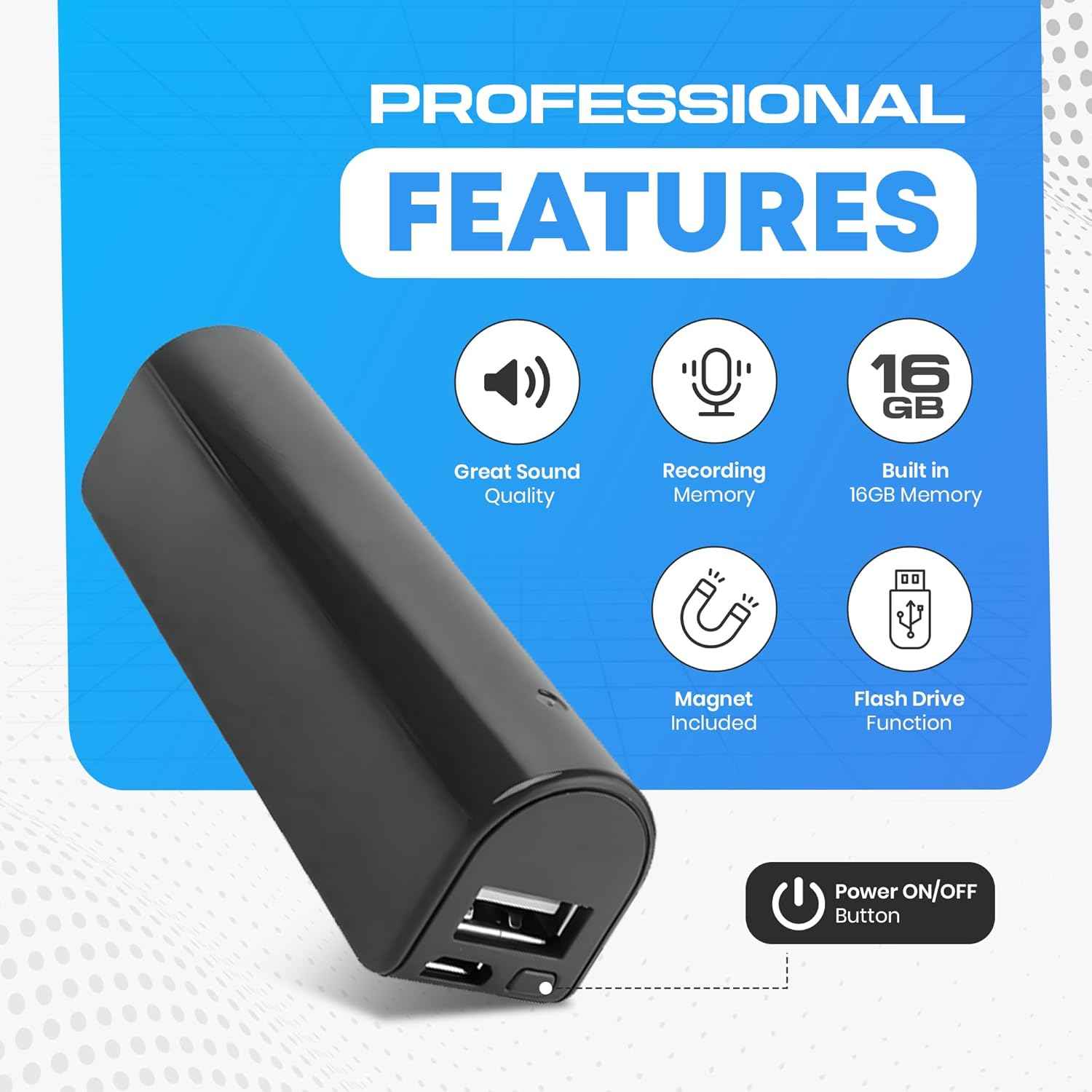 USB Power Bank Audio Recorder with Voice-Activated Recording