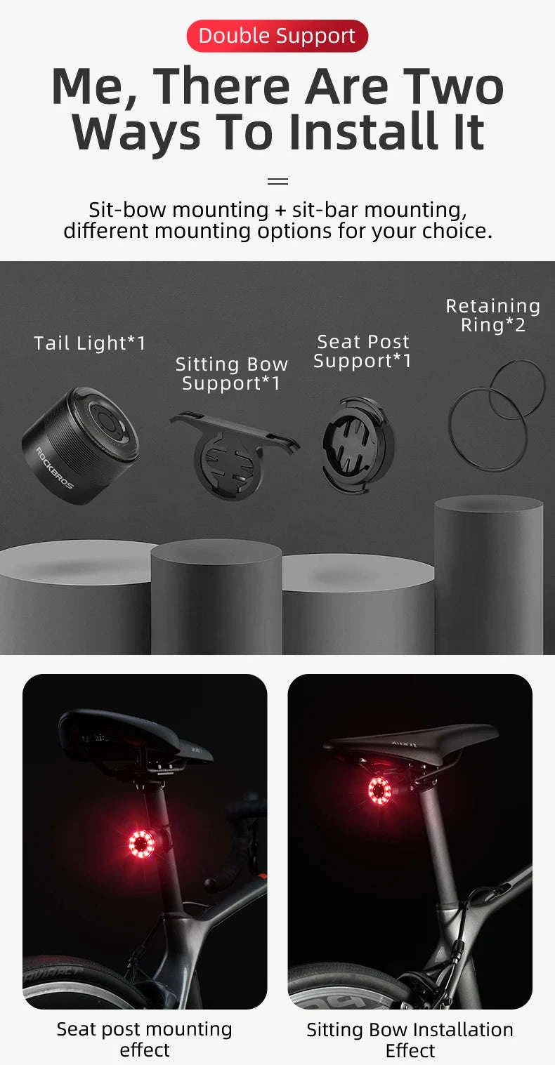 USB Rechargeable Bicycle Rear Light with Smart Sensing & IPX6 Waterproof-Q1