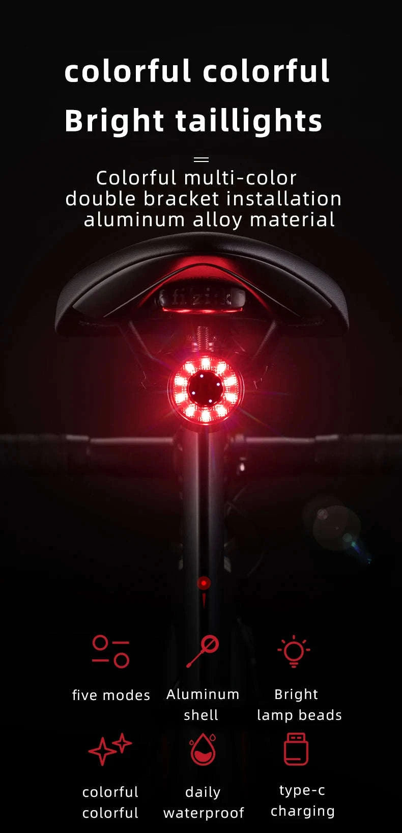 USB Rechargeable Bicycle Rear Light with Smart Sensing & IPX6 Waterproof-Q1