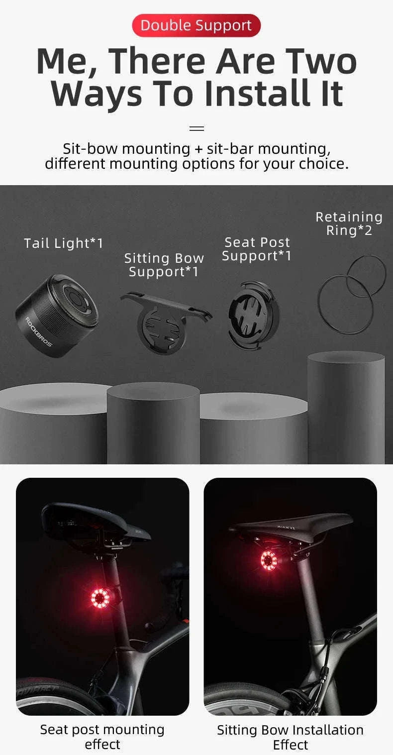 USB Rechargeable Bicycle Rear Light with Smart Sensing & IPX6 Waterproof-Q1