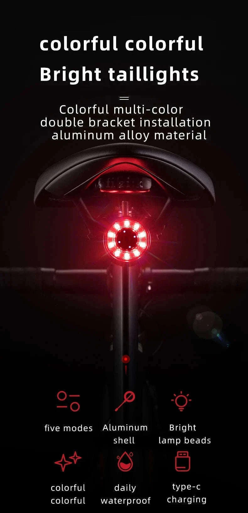 USB Rechargeable Bicycle Rear Light with Smart Sensing & IPX6 Waterproof-Q1