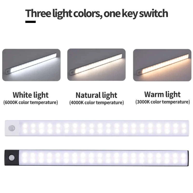 USB Rechargeable Motion Sensor LED Cabinet Light-Silver-40cm / 3 colors in one Lamp / Stepless Dimming|Type C Charging