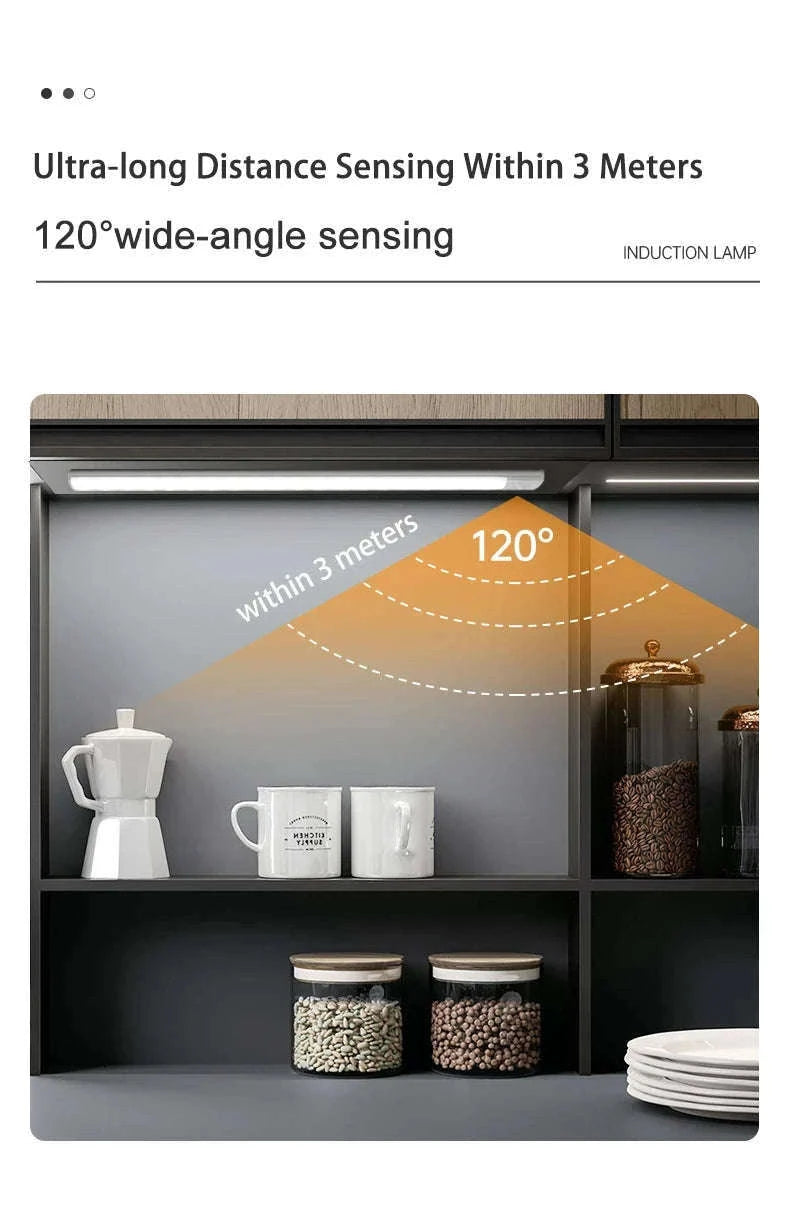 USB Rechargeable Motion Sensor LED Cabinet Light-Silver-40cm / 3 colors in one Lamp / Stepless Dimming|Type C Charging