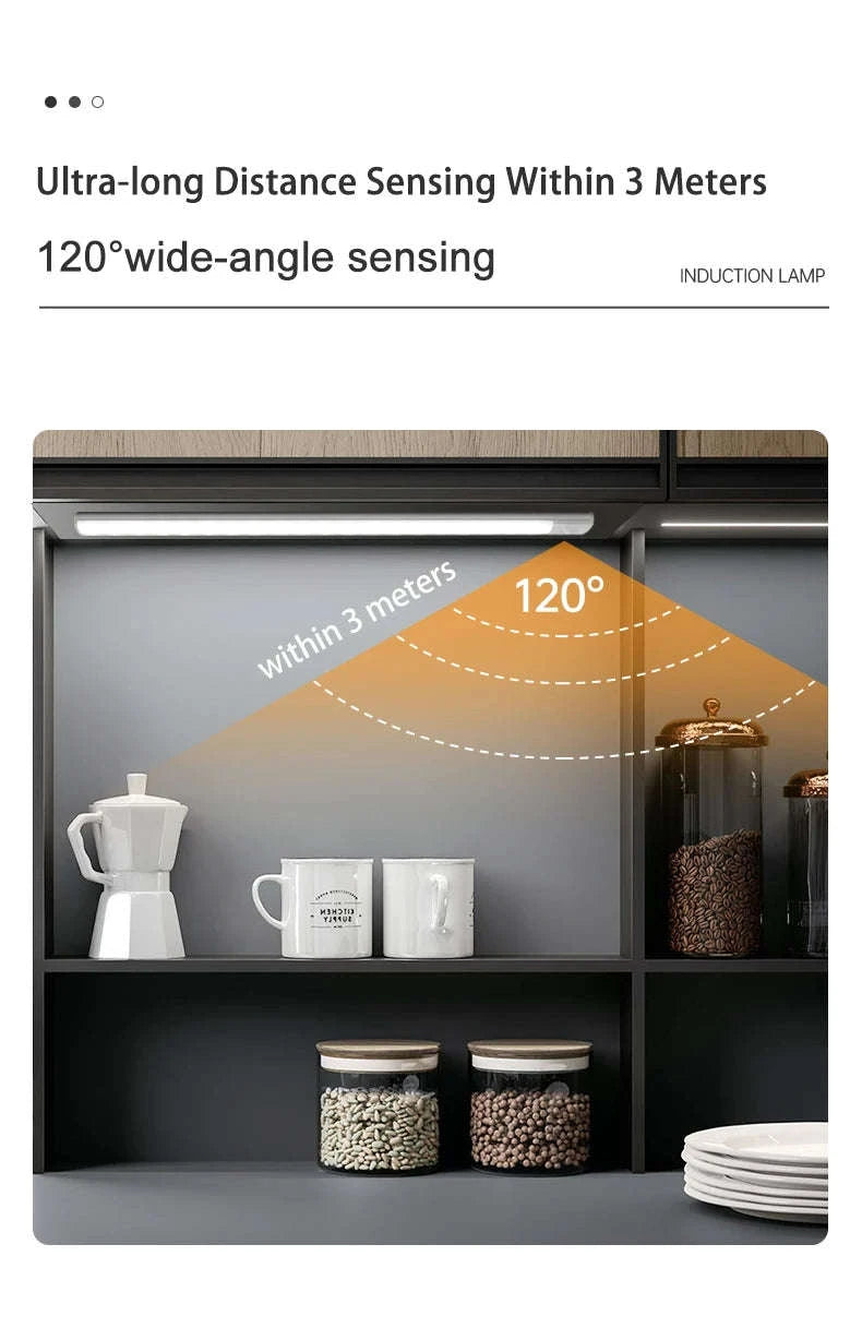 USB Rechargeable Motion Sensor LED Cabinet Light-Silver-40cm / 3 colors in one Lamp / Stepless Dimming|Type C Charging