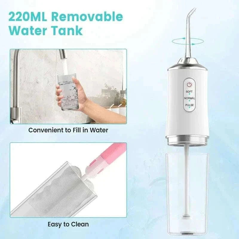 USB Rechargeable Portable Dental Water Flosser with 4 Jet Tips-059-Pink