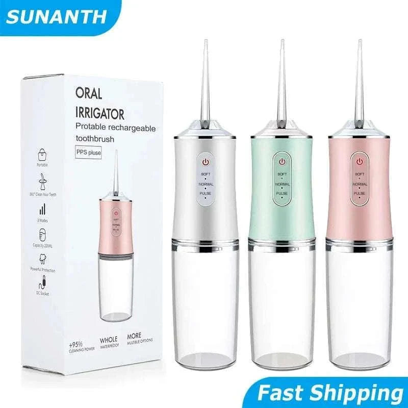 USB Rechargeable Portable Dental Water Flosser with 4 Jet Tips-059-Pink