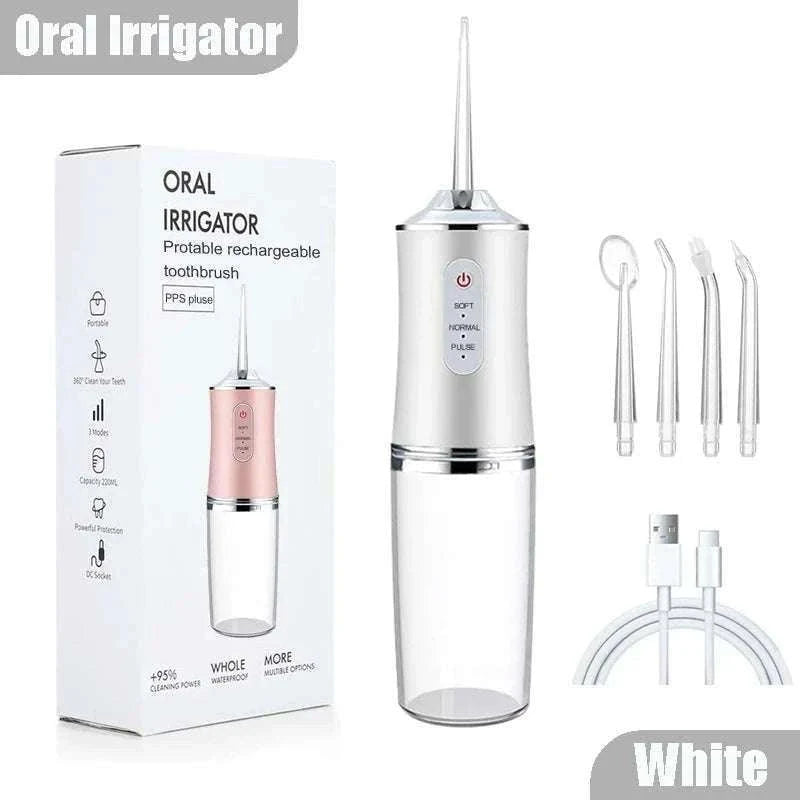 USB Rechargeable Portable Dental Water Flosser with 4 Jet Tips-059-Pink