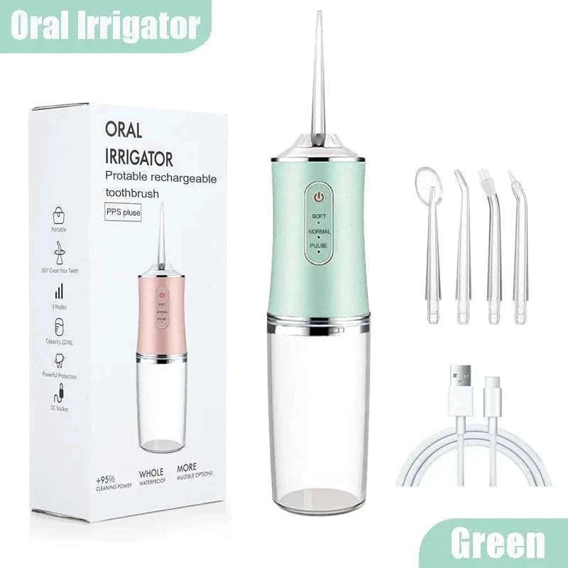USB Rechargeable Portable Dental Water Flosser with 4 Jet Tips-059-Pink