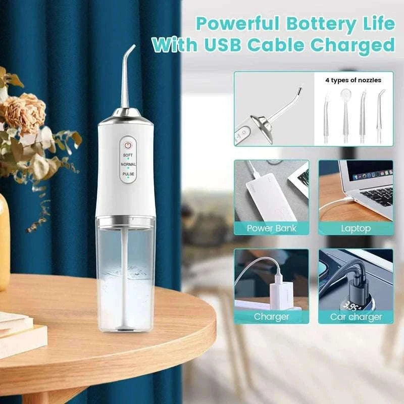 USB Rechargeable Portable Dental Water Flosser with 4 Jet Tips-059-Pink